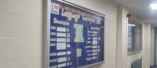 A school classroom poster titled 'language techniques'