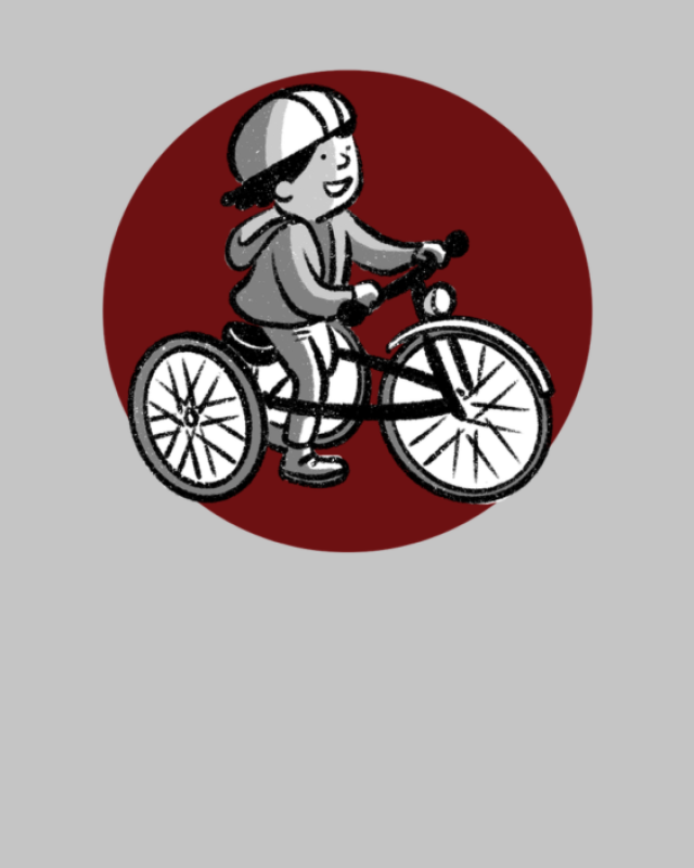 An illustration of a young child riding a bike with three wheels